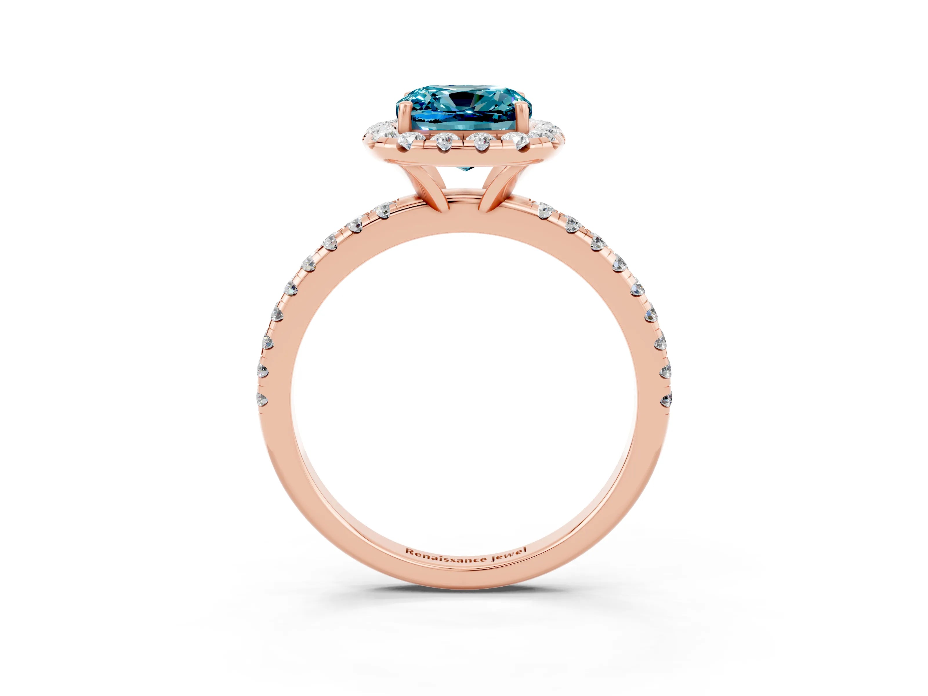 Rose gold Cushion Cut Halo Round Diamond Pavé Band Four-Prong Ring_3