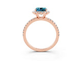 Rose gold Cushion Cut Halo Round Diamond Pavé Band Four-Prong Ring_3