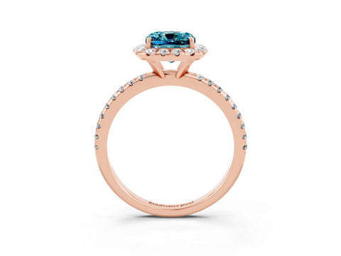 Rose gold Cushion Cut Halo Round Diamond Pavé Band Four-Prong Ring_3