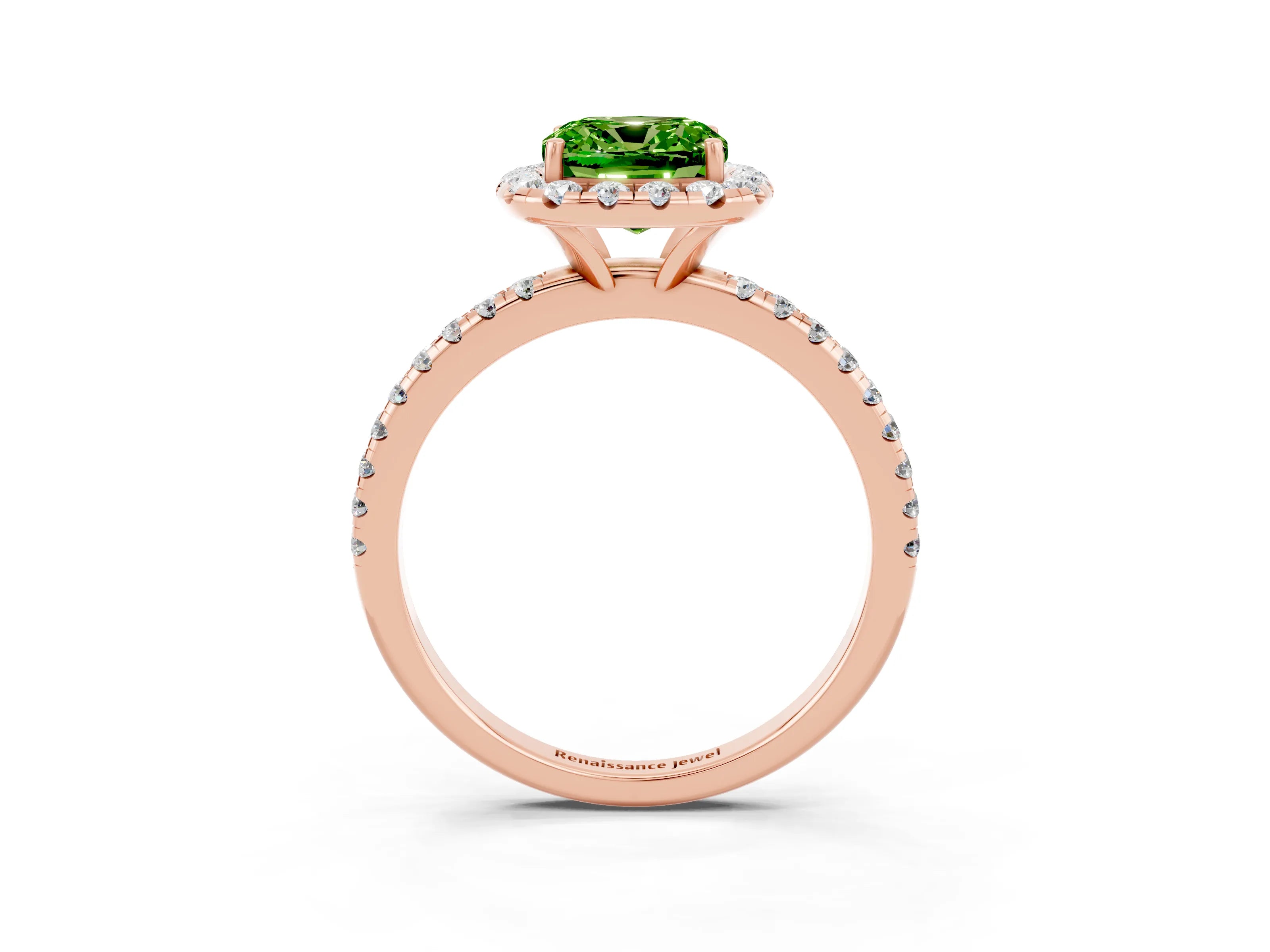 Rose gold Cushion Cut Halo Round Diamond Pavé Band Four-Prong Ring_3