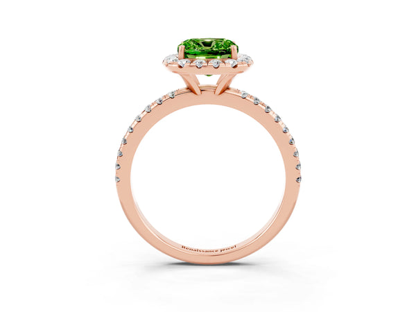 Rose gold Cushion Cut Halo Round Diamond Pavé Band Four-Prong Ring