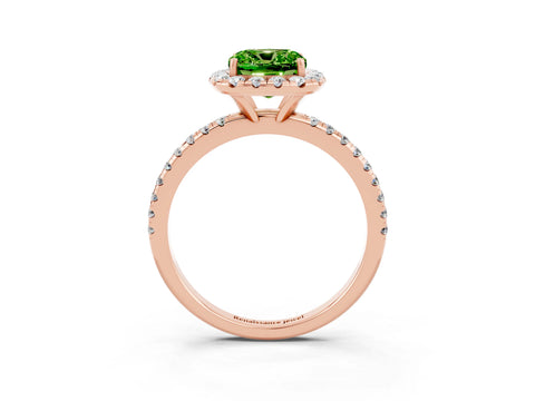 Rose gold Cushion Cut Halo Round Diamond Pavé Band Four-Prong Ring_3