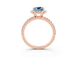 Rose gold Cushion Cut Halo Round Diamond Pavé Band Four-Prong Ring_3