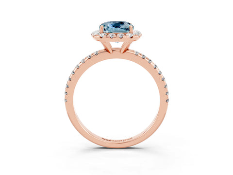 Rose gold Cushion Cut Halo Round Diamond Pavé Band Four-Prong Ring_3