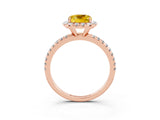 Rose gold Cushion Cut Halo Round Diamond Pavé Band Four-Prong Ring_3