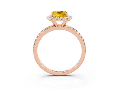 Rose gold Cushion Cut Halo Round Diamond Pavé Band Four-Prong Ring_3