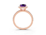 Rose gold Cushion Cut Halo Round Diamond Pavé Band Four-Prong Ring_3