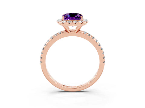 Rose gold Cushion Cut Halo Round Diamond Pavé Band Four-Prong Ring_3