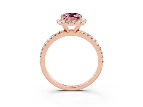 Rose gold Cushion Cut Halo Round Diamond Pavé Band Four-Prong Ring_3