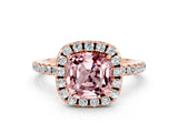 Rose gold Cushion Cut Halo Round Diamond Pavé Band Four-Prong Ring