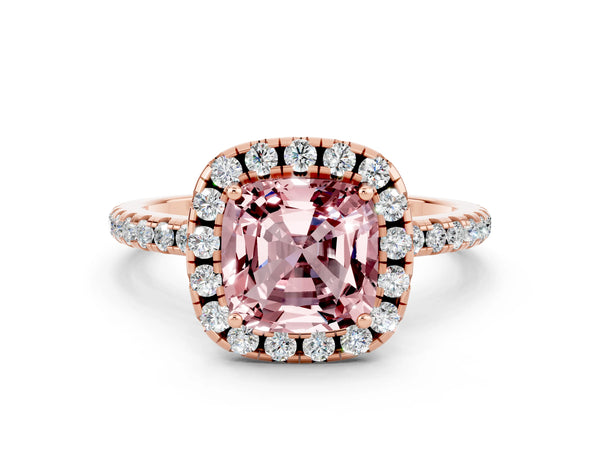 Rose gold Cushion Cut Halo Round Diamond Pavé Band Four-Prong Ring