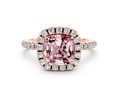 Rose gold Cushion Cut Halo Round Diamond Pavé Band Four-Prong Ring