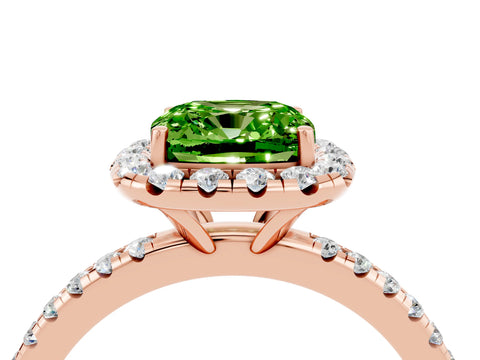 Rose gold Cushion Cut Halo Round Diamond Pavé Band Four-Prong Ring_4