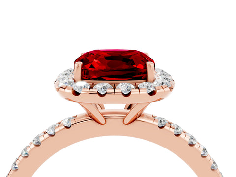 Rose gold Cushion Cut Halo Round Diamond Pavé Band Four-Prong Ring_4