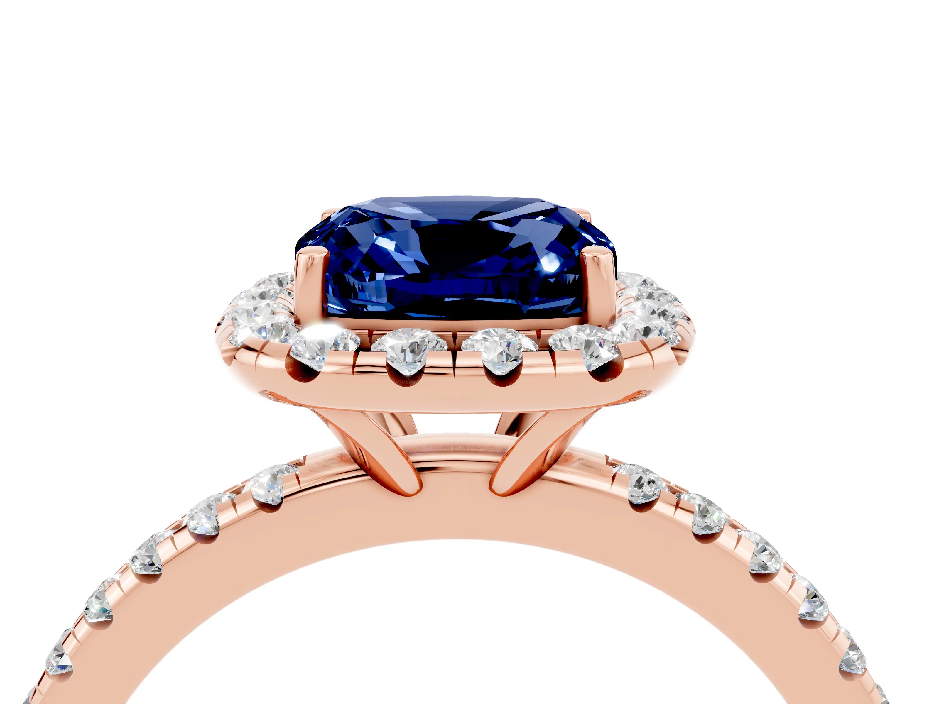 Rose gold Cushion Cut Halo Round Diamond Pavé Band Four-Prong Ring_4