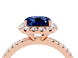 Rose gold Cushion Cut Halo Round Diamond Pavé Band Four-Prong Ring_4