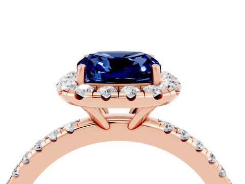 Rose gold Cushion Cut Halo Round Diamond Pavé Band Four-Prong Ring_4