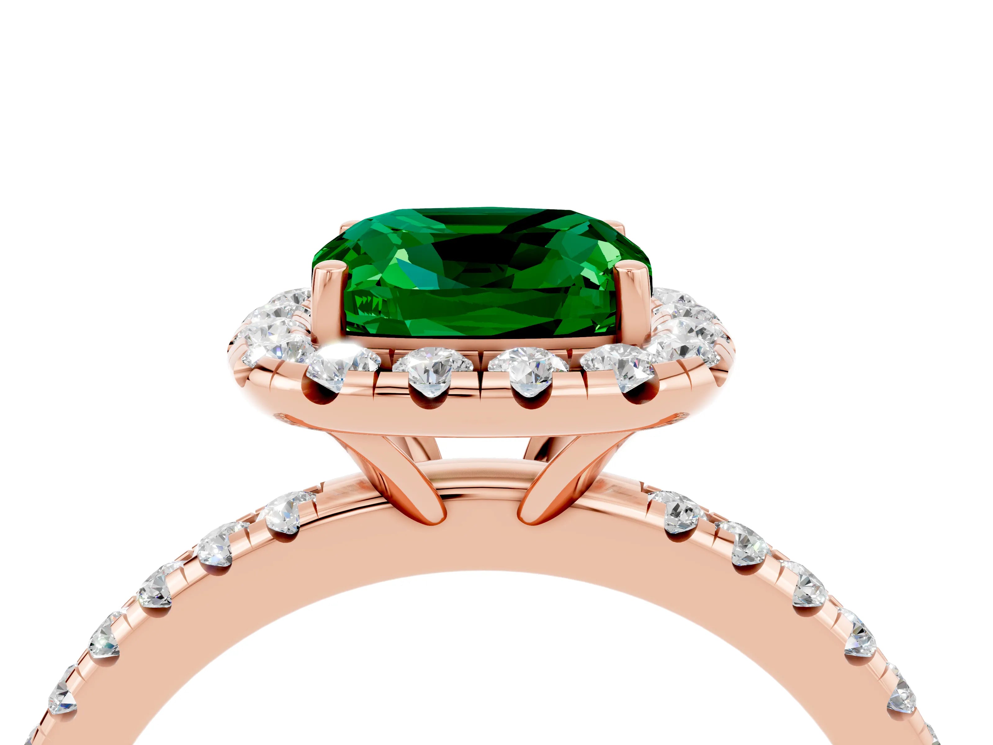 Rose gold Cushion Cut Halo Round Diamond Pavé Band Four-Prong Ring_4
