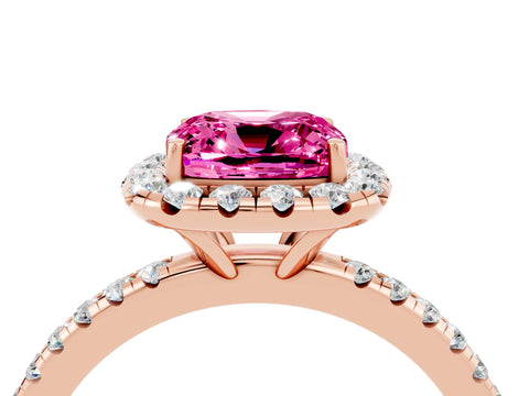 Rose gold Cushion Cut Halo Round Diamond Pavé Band Four-Prong Ring_4