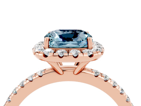 Rose gold Cushion Cut Halo Round Diamond Pavé Band Four-Prong Ring_4
