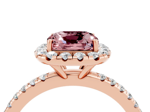 Rose gold Cushion Cut Halo Round Diamond Pavé Band Four-Prong Ring_4