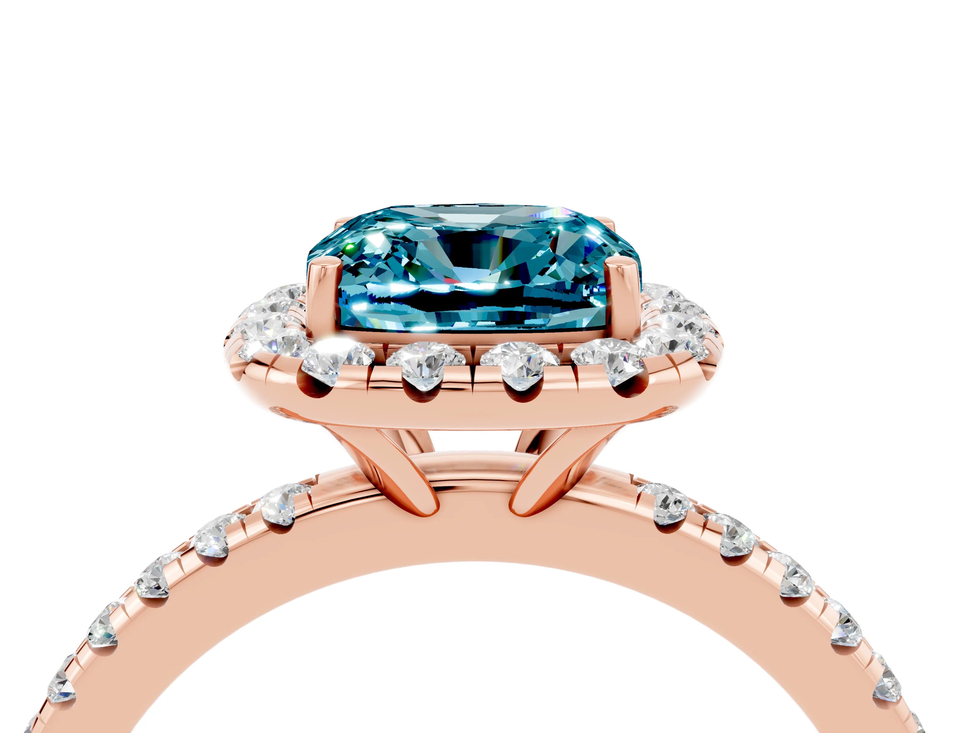 Rose gold Cushion Cut Halo Round Diamond Pavé Band Four-Prong Ring_4