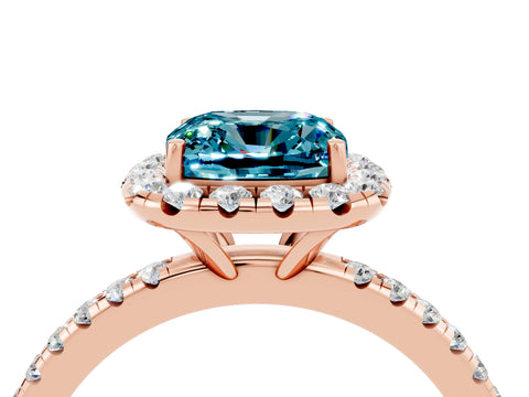 Rose gold Cushion Cut Halo Round Diamond Pavé Band Four-Prong Ring_4