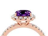 Rose gold Cushion Cut Halo Round Diamond Pavé Band Four-Prong Ring_4