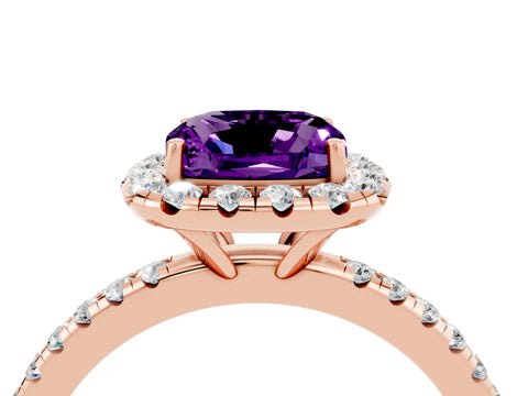 Rose gold Cushion Cut Halo Round Diamond Pavé Band Four-Prong Ring_4