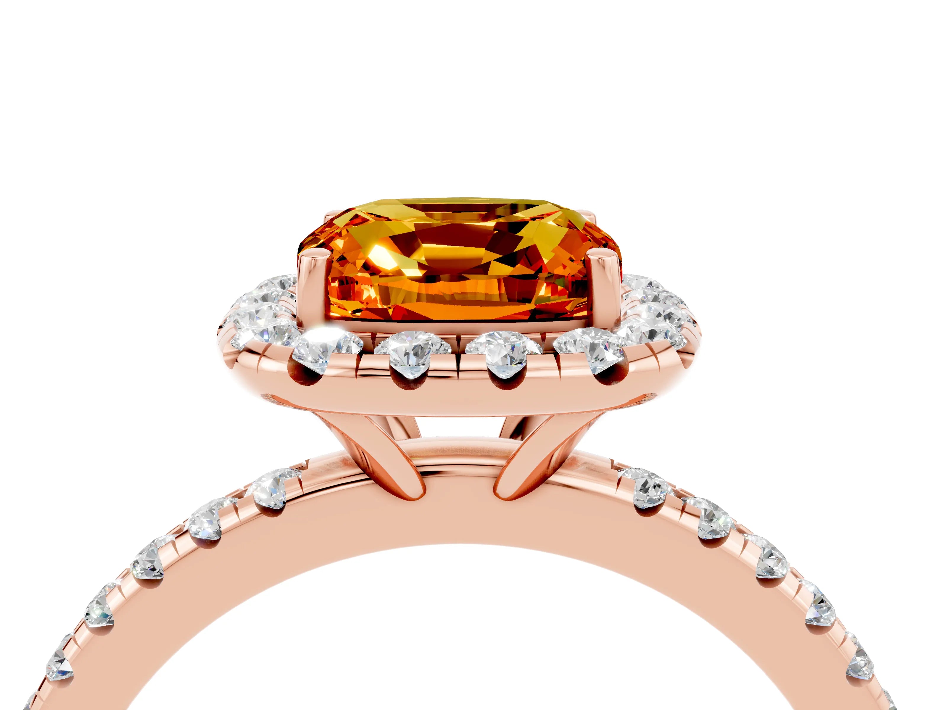 Rose gold Cushion Cut Halo Round Diamond Pavé Band Four-Prong Ring_4