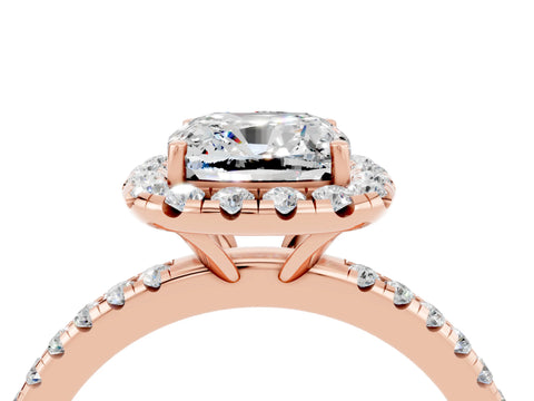 Rose gold Cushion Cut Halo Round Diamond Pavé Band Four-Prong Ring_4