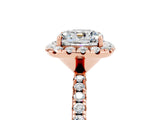 Rose gold Cushion Cut Halo Round Diamond Pavé Band Four-Prong Ring_5