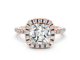 Rose gold Cushion Cut Halo Round Diamond Pavé Band Four-Prong Ring