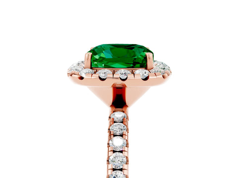 Rose gold Cushion Cut Halo Round Diamond Pavé Band Four-Prong Ring_5