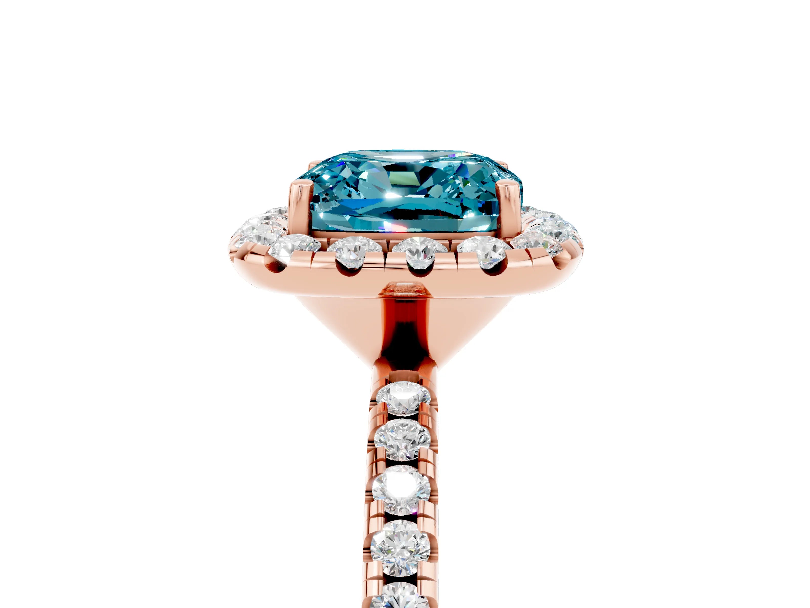 Rose gold Cushion Cut Halo Round Diamond Pavé Band Four-Prong Ring_5