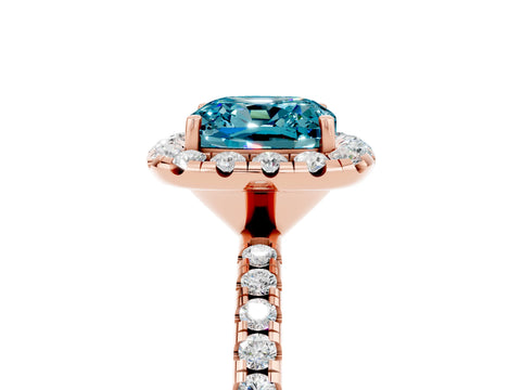 Rose gold Cushion Cut Halo Round Diamond Pavé Band Four-Prong Ring_5