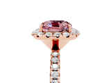 Rose gold Cushion Cut Halo Round Diamond Pavé Band Four-Prong Ring_5