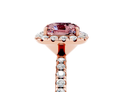 Rose gold Cushion Cut Halo Round Diamond Pavé Band Four-Prong Ring_5