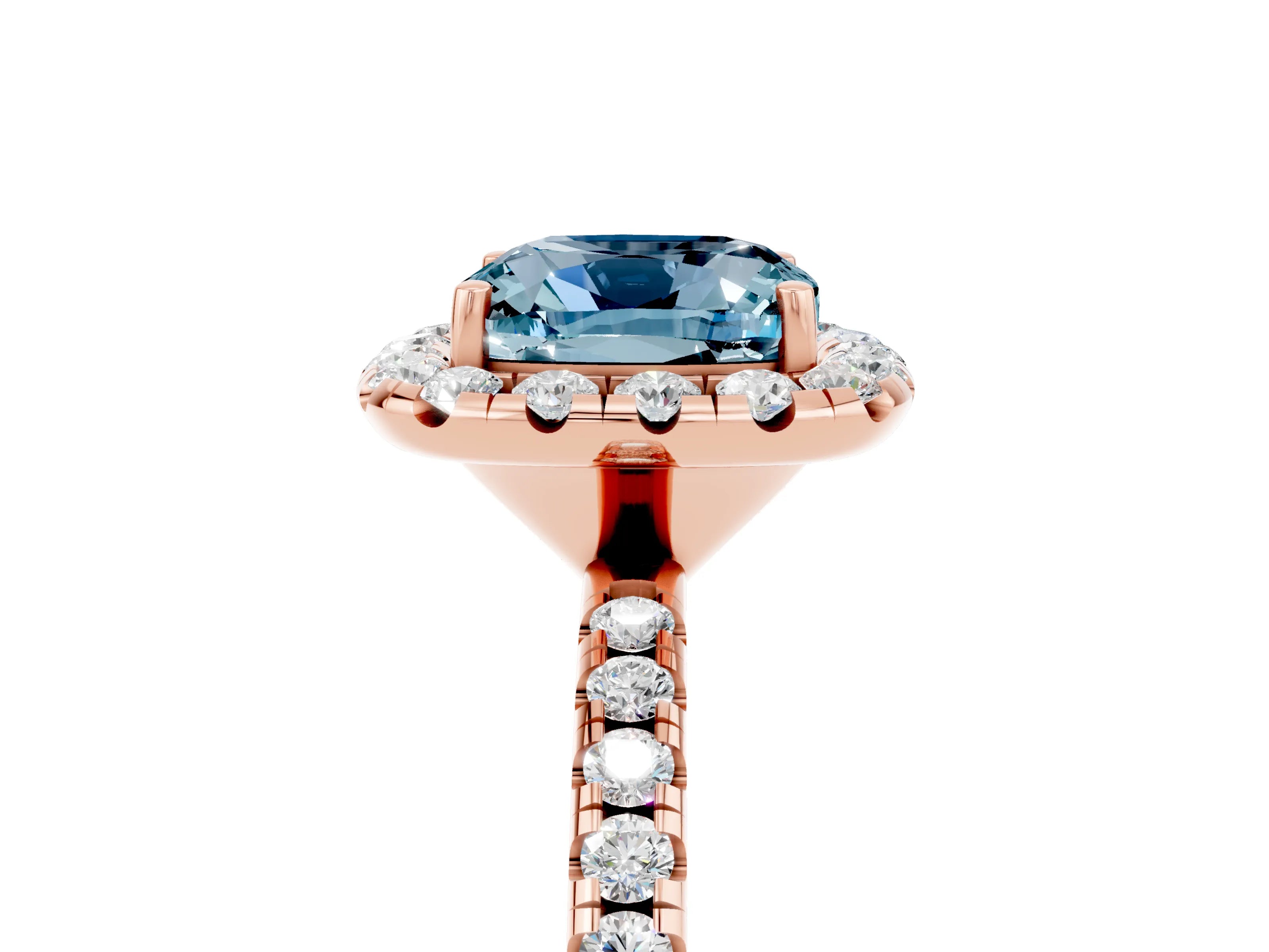 Rose gold Cushion Cut Halo Round Diamond Pavé Band Four-Prong Ring_5