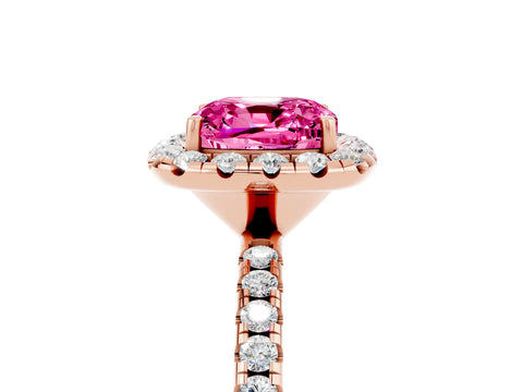 Rose gold Cushion Cut Halo Round Diamond Pavé Band Four-Prong Ring_5