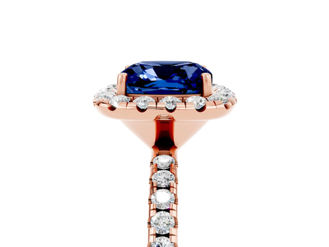 Rose gold Cushion Cut Halo Round Diamond Pavé Band Four-Prong Ring_5