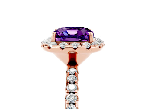 Rose gold Cushion Cut Halo Round Diamond Pavé Band Four-Prong Ring_5