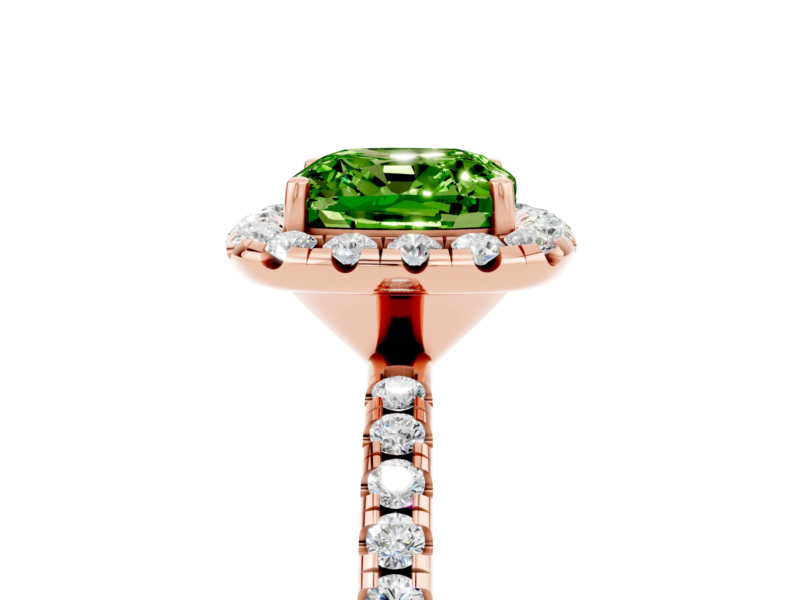 Rose gold Cushion Cut Halo Round Diamond Pavé Band Four-Prong Ring_5