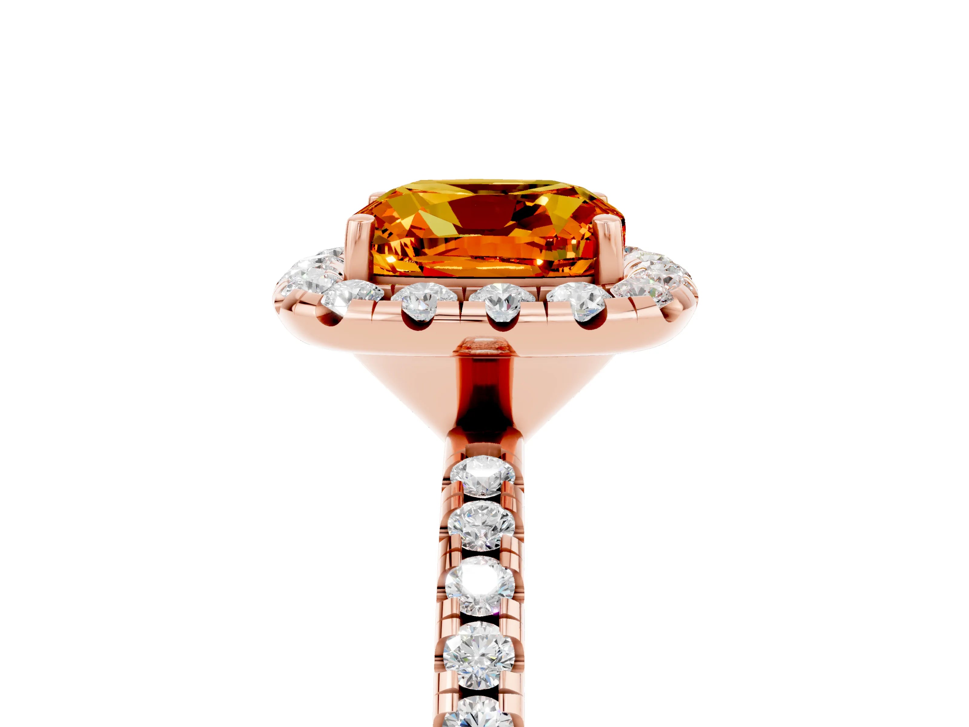 Rose gold Cushion Cut Halo Round Diamond Pavé Band Four-Prong Ring_5