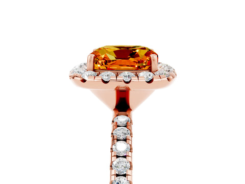 Rose gold Cushion Cut Halo Round Diamond Pavé Band Four-Prong Ring_5