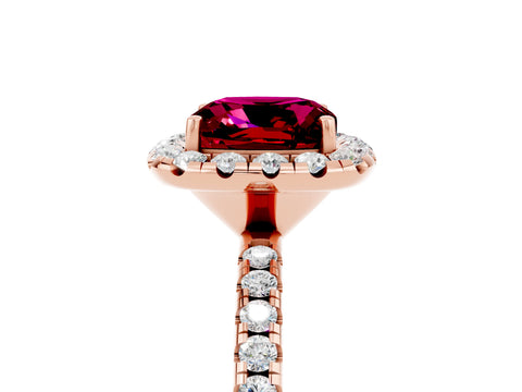 Rose gold Cushion Cut Halo Round Diamond Pavé Band Four-Prong Ring_5