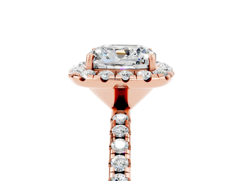 Rose gold Cushion Cut Halo Round Diamond Pavé Band Four-Prong Ring_5