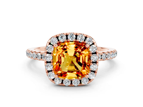 Rose gold Cushion Cut Halo Round Diamond Pavé Band Four-Prong Ring