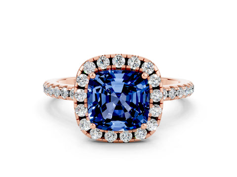 Rose gold Cushion Cut Halo Round Diamond Pavé Band Four-Prong Ring