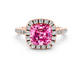 Rose gold Cushion Cut Halo Round Diamond Pavé Band Four-Prong Ring